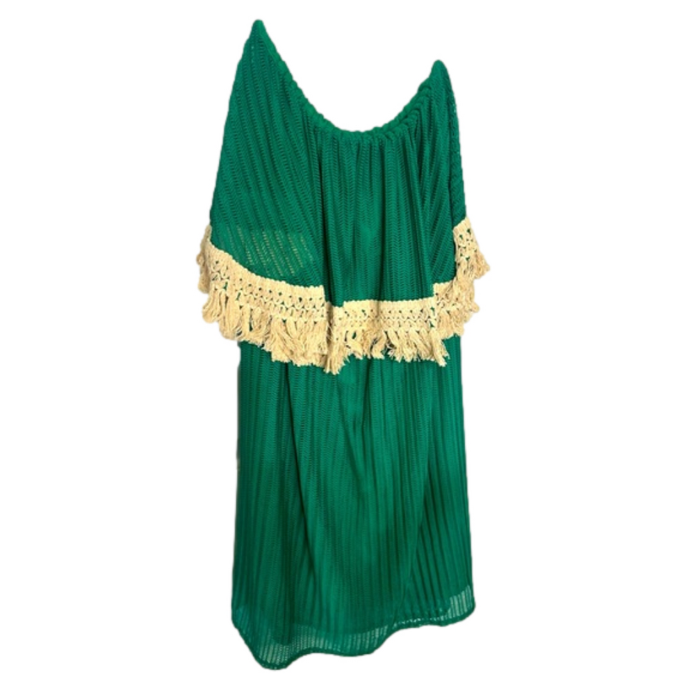 Green Judith March Strapless Dress Size Large Fringe